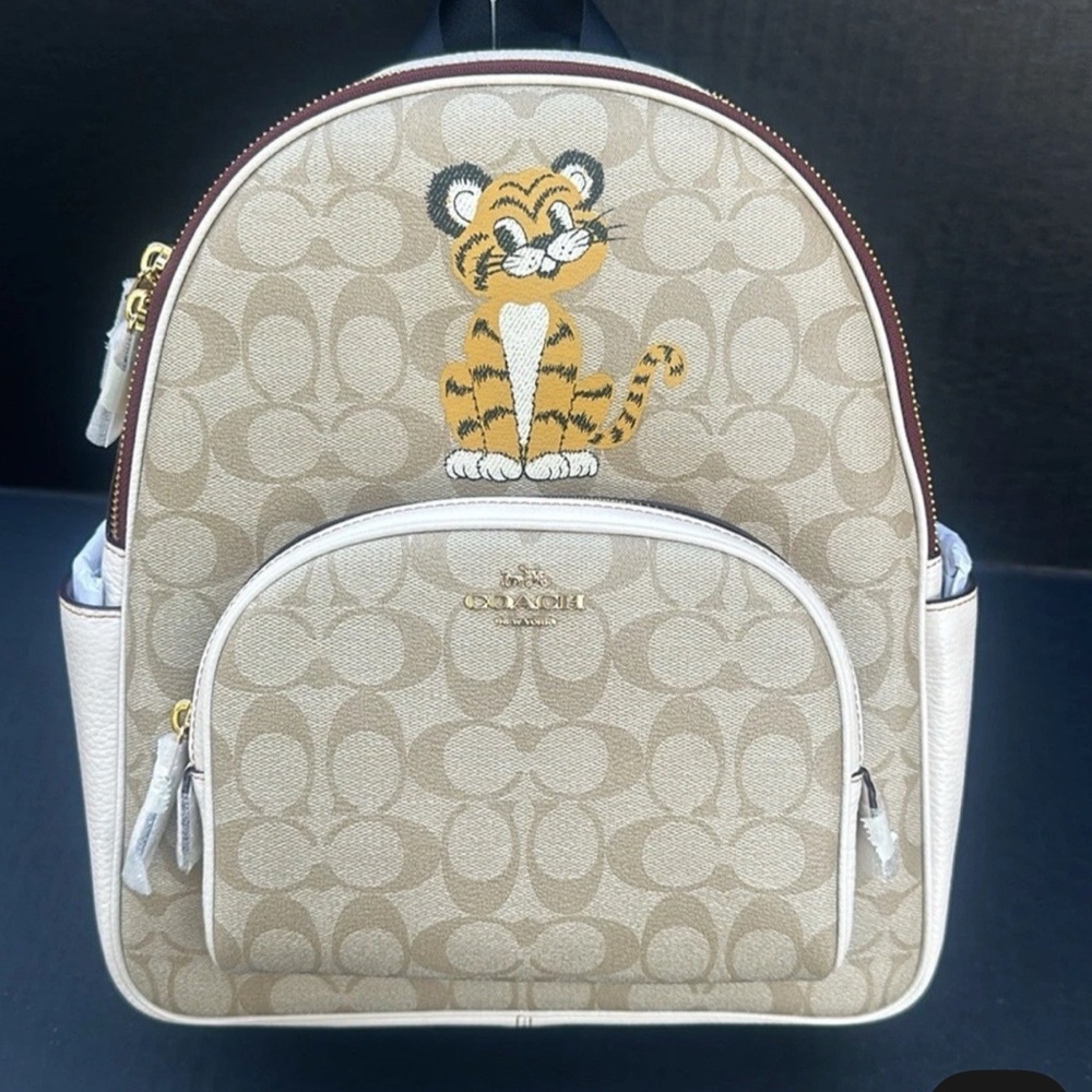 Coach Beige Tiger Print Backpack